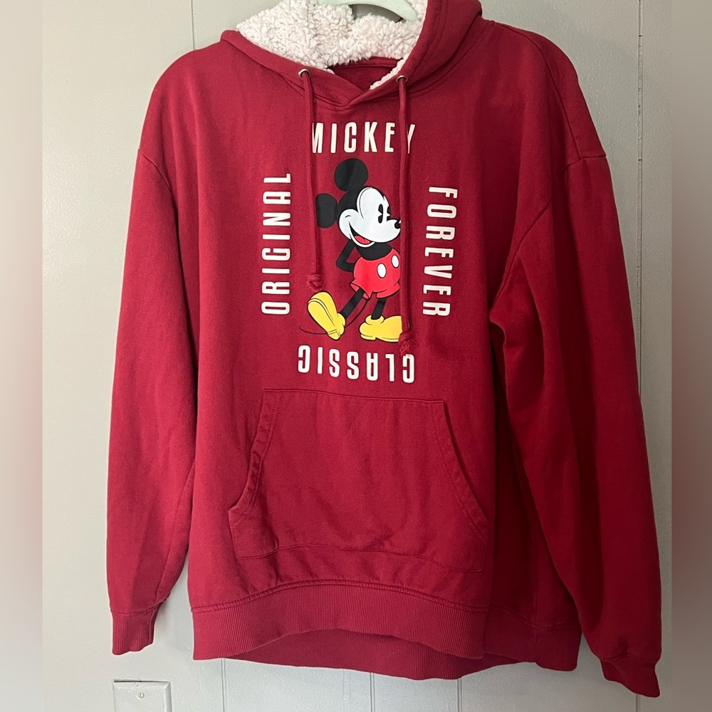 Disney Teen Mickey Mouse Graphic Pullover Sherpa Lined Hoodie Sweatshirt SZ XXL